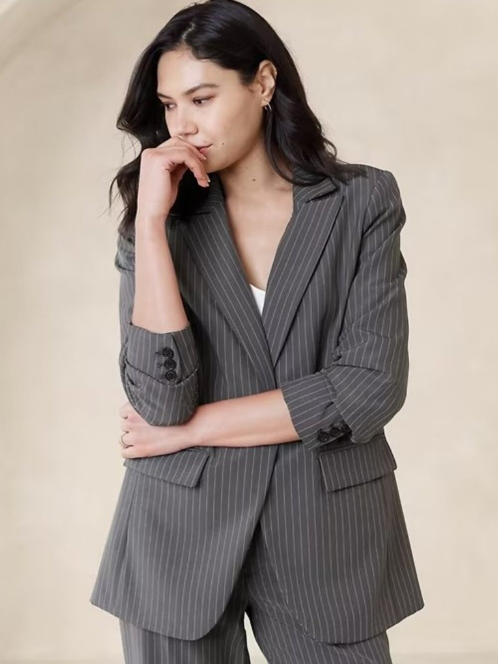 NWT Banana Republic Factory Sculpted Suit Blazer Size 10 Grey w/White Stripe